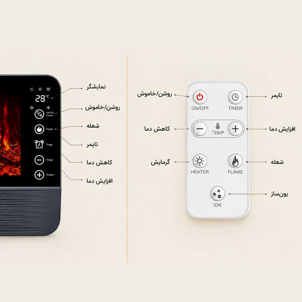 بخاری برقی با نمایشگر لمسی و ریموت کنترل